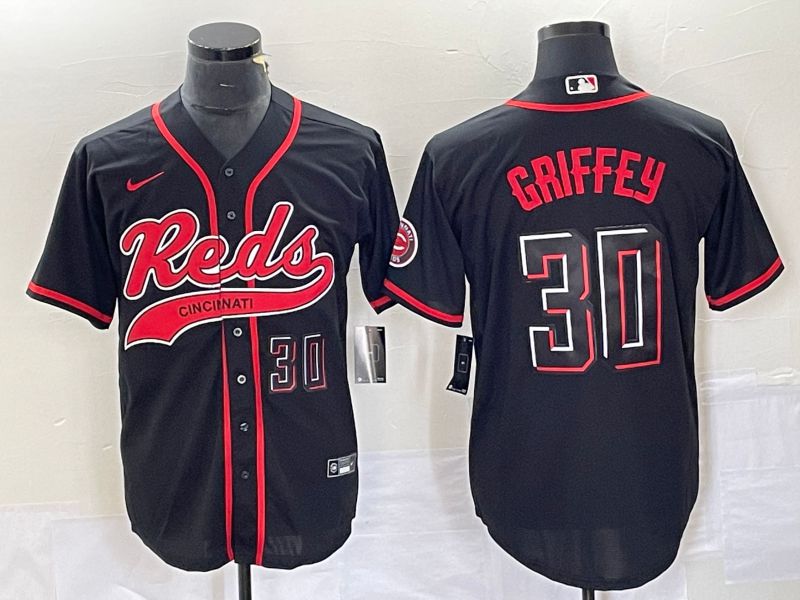 Men Cincinnati Reds 30 Griffey Black Co Branding Nike Game MLB Jersey style 3